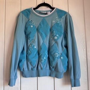 Vintage Alfred Dunner Blue Beaded Pullover Sweater